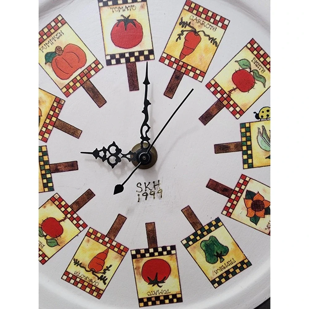 Vintage Hand Painted Vegetable Plate Wall Clock Rustic Country Kitchen Decor 99